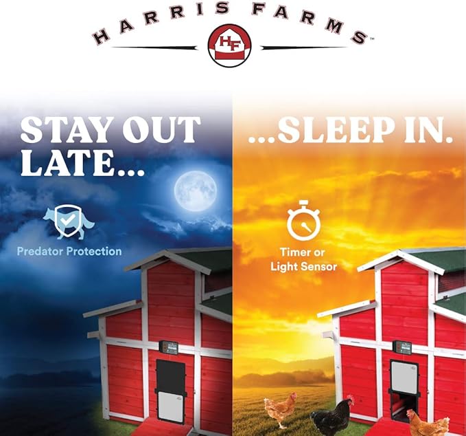 Manna Pro Harris Farms Automatic Chicken Coop Door, Auto Chicken Door for Backyard Coops, Battery Operated, Weather-Resistant, Easy Install Automatic Coop Door