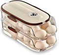 Egg Holder for Fridge with Lid and Handle，automatic Rolling Egg Dispenser for Refrigerator,Stackable egg organizer for refrigerator, Countertop, Kitchen & Outdoor Use or Pantry Storage,Timed Freshness
