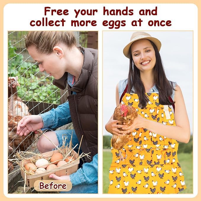 2 Pcs Egg Collecting Apron Chicken Gathering Basket with 7 Pouches Fresh Egg Holding Apron with 11 Pockets EW03
