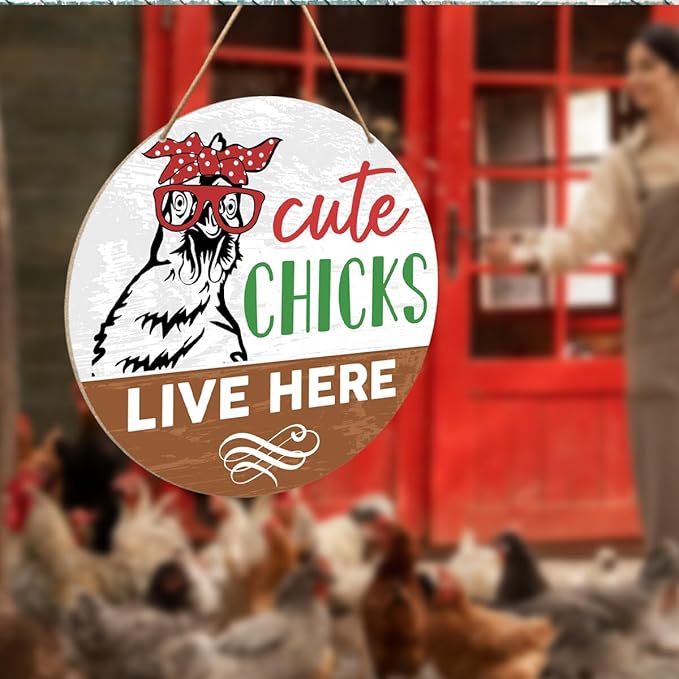 Chicken Coop Sign Wall Decor, Chicken Coop Decoration for Chicken Farm Coop Hen House Hanging Sign Decor, Gift for Chicken Farmer Owners, Cute Chicks Live Here