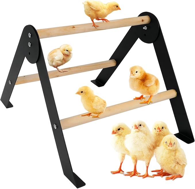 Wooden Chicken Roosting Perch, Metal and Wooden Training Hen Roosting Bars Stand for Coop Entertainment