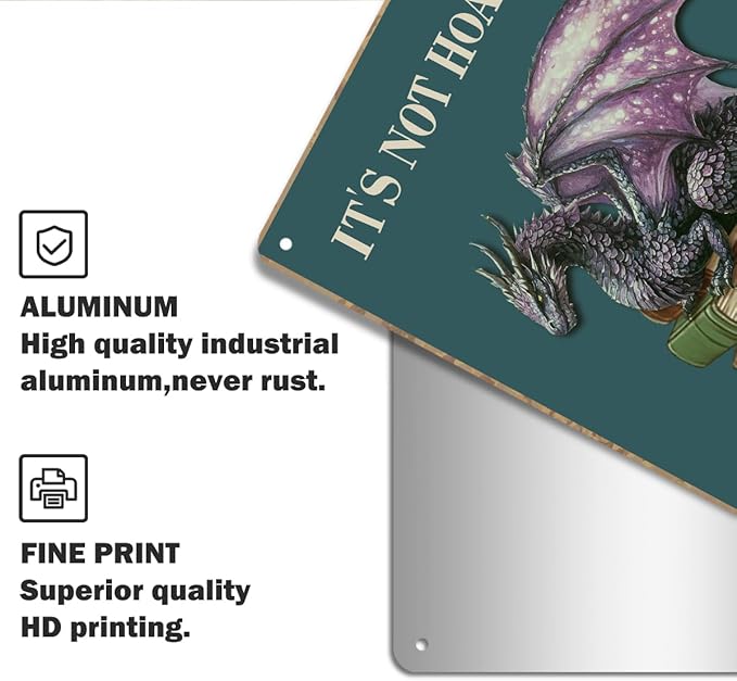 Book Lover Gifts for Women, It's Not Hoarding If It's Books, Dargon Gifts Aluminium Plate Signs, Funny Book Decor for Cafe Bedroom Library Bookshelf, Vintage Dragon Wall Art Decorations Metal Signs