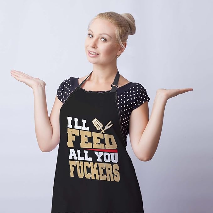 Barista Apron for Men Ill Feed All You Fuckers Cute Aprons for Women for Kitchen Cooking Restaurant BBQ Painting Crafting Gardening 27” (W) x 31” (H), Waterproof Aprons