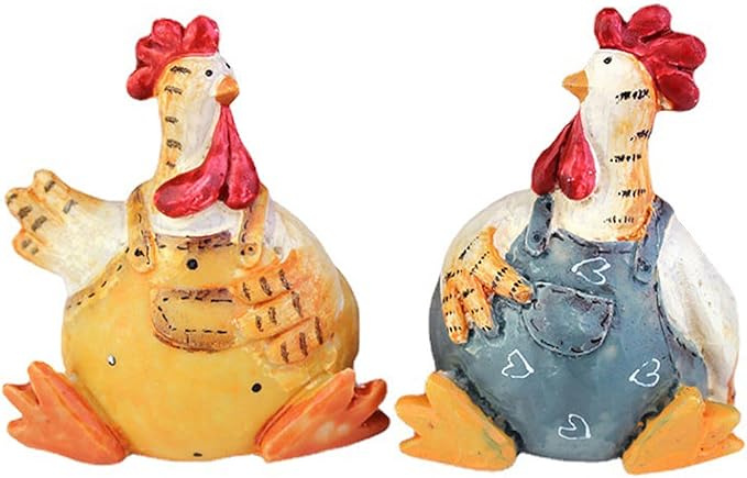 Chicken Statue Pack 2 Chicken Figurine Chicken Shape Craft Decorative Miniature Lovely Figurines Garden Home Decoration Easter Valentine