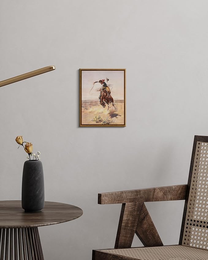 InSimSea Framed Canvas Wall Art Western Cowboy Decor Rustic Vintage Cowboy Oil Paintings Horse Riders of Mid-Century Art Prints Ranch Lunar Landscape Wall Pictures Antique Wall Decor Aesthetic Posters