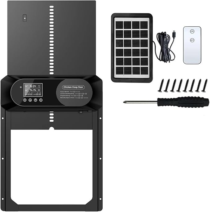 Large Size Solar Powered Automatic Chicken coop Door with Remote Control and Timer, Light Sensor, Intelligent Anti Pinch Design