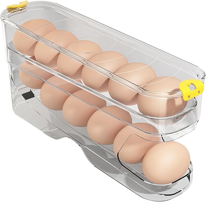 Egg Container for Refrigerator Clear Stackable Egg Holder for Kitchen Storage and Organization (Transparent, 2 Tier)
