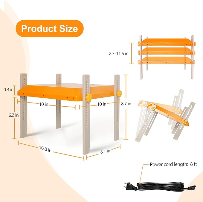 Chick Brooder Heating Plate, Briidea 80W Brooder Heater with 110–130℉ Constant Heat, Energy-Efficient, Adjustable Height & Angle, 10 PET Cleaning Film, Warmth Like Hen, 10" x 10" for 15 Small Poultry