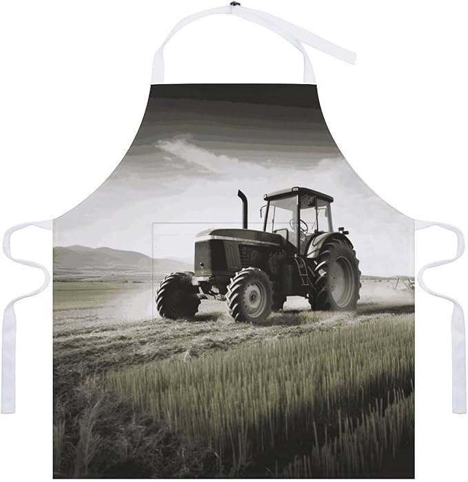 Tractor Agriculture Tranquil Apron Waterproof Oil-proof Large Pocket Apron Adjustable Neck Strap Unisex Kitchen Aprons For Chef Cooking Baking Gardening BBQ