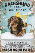 WADORN Funny Dachshund Metal Signs, 8x12 Inch Dachshund Company Bath Soap Always Wash Your Weiner Retro Tin Sign Vintage Wall Decor Art Plaque for Bathroom Toilet Restroom Shower Room Washroom