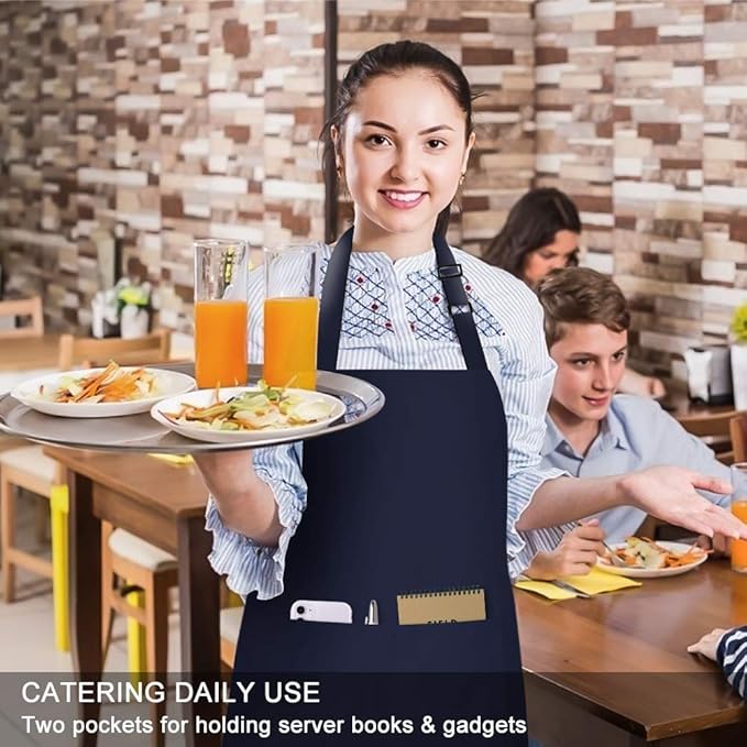 Jubatus 2 Pack 100% Cotton Aprons with 2 Pockets Cooking Chef Kitchen Adjustable Bib Apron for Women Men, Navy Blue