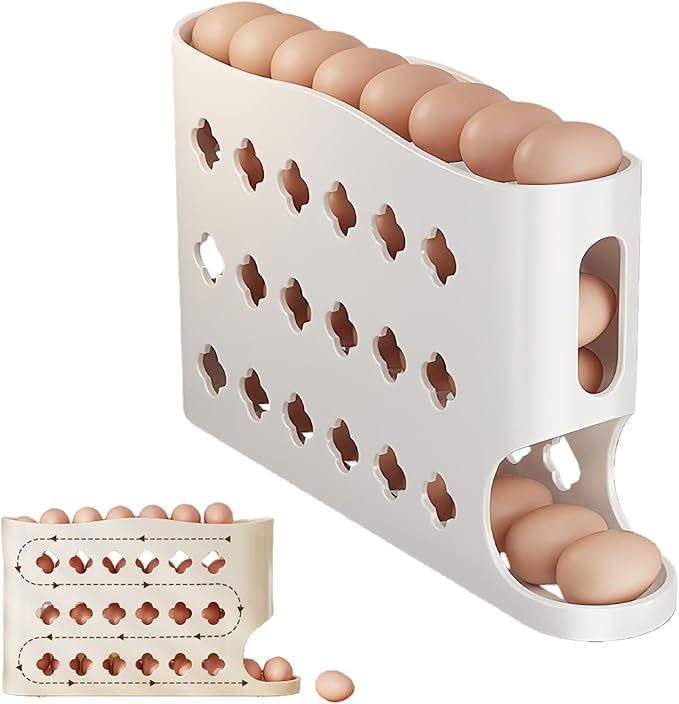 2026 Egg Holder for Fridge, Eggs Dispenser Auto Rolling, No Assembly Required Easy Access, Save Refrigerator Space, And Prevent Egg from Breaking, Large Capacity / Holds 30 Eggs (White)
