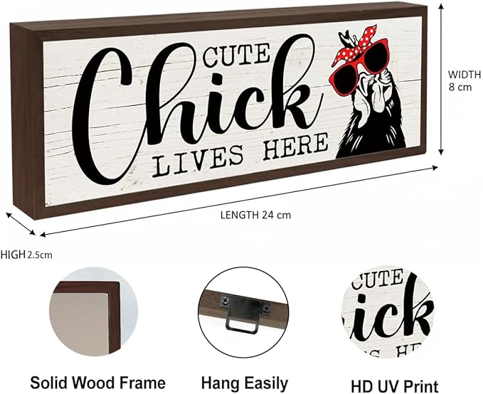 Chicken Decor, Cute Chicks Lives Here Sign, Funny Farm Decors, Decorative Wooden Wall Plaque, Chicken Lover Home Decor, Housewarming Gift 9.5x3.1x1 inches