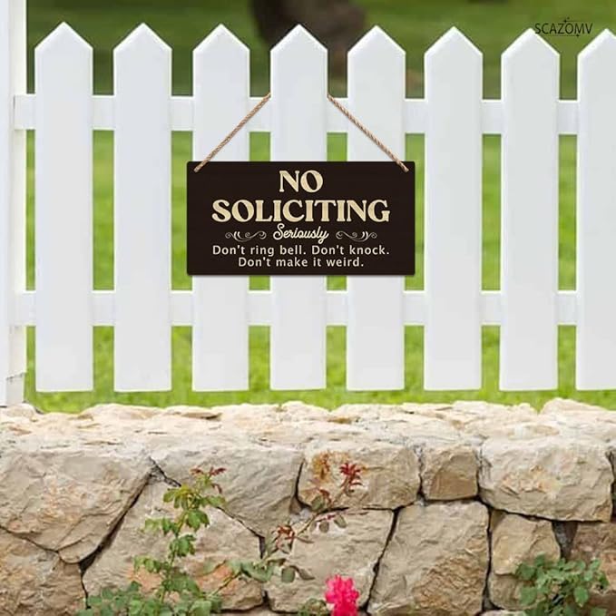 SCAZOMV No Soliciting Wood Sign Decor Don't Ring Bell Don't Knock Don't Make It Weird Funny Rustic Wood Front Door Sign Vintage Wall Hanging Plaque Porch Yard Home Farmhouse Decor 10''x 5''