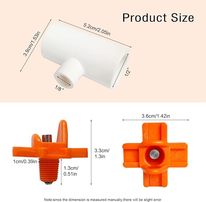 Horizontal Chicken Waterer Nipples with 1/2 PVC Tee Fittings DIY Automatic Chicken Watering System Kit (Orange, 8Pcs)