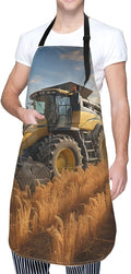 Farm Tractor Harvest Waterproof Apron With 2 Pockets Adjustable Cute Kitchen Aprons Bibs For Women Men Kitchen Garden Decor