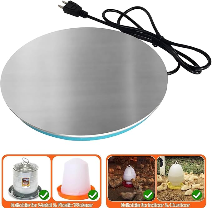 Chicken Water Heater,Chicken Water Heater for Winter,Heated Base for Metal Plastic Poultry Founts Waterer,Poultry Waters Heater Base for Chicks Goose Drinker in Winter Grey,No Freezing (Silver, 20cm)