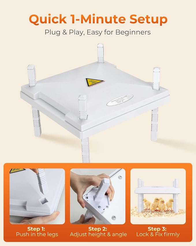 12"x12" Chick Heat Plate | Adjustable Height Angle | Remote Precise Temp Control | 30W Low-Energy Heater | Stable Anti-Tip Frame | Suitable for Up to 20 Chicks & Indoor Brooding