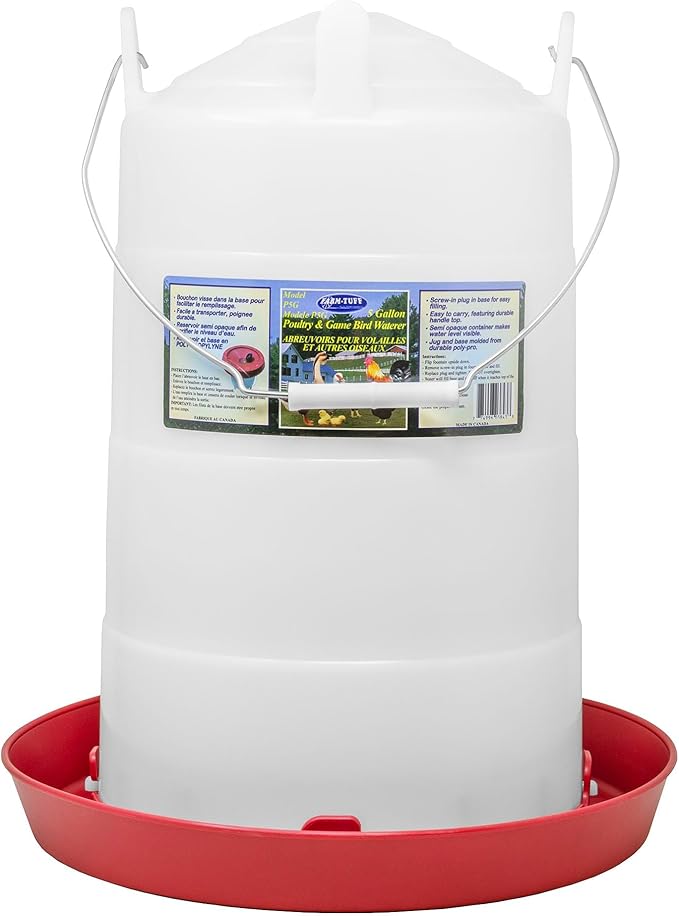 FARM-TUFF Plastic Easy Fill Poultry Waterer, 5 Gallon Capacity – Chicken and Game Bird Water Dispenser – Gravity-Fed Plastic Water Fountain for Hens, Ducks, Turkeys, and Backyard Flocks