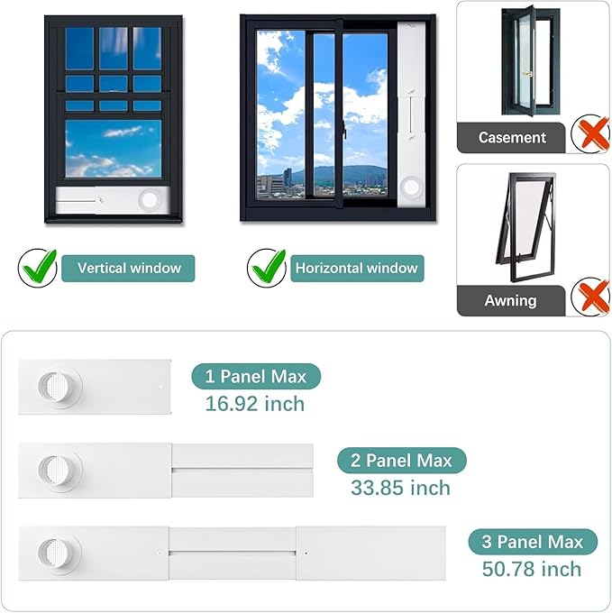 Dryer Vent Window Kit, 4 inch Adjustable Window Vent Kit for Exhaust Ventilation(Adjustable Up to 47 inches)