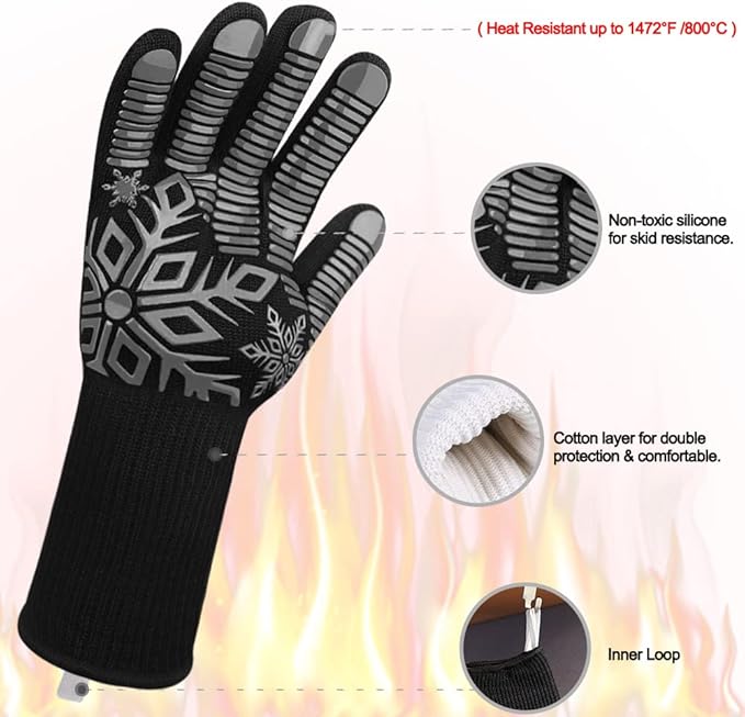 Comsmart BBQ Gloves, Heat Resistant Glove, Silicone Non-Slip Grill Gloves, Fireproof Oven Gloves BBQ Grill Accessories for Grilling, Barbecue, Cooking, Baking, Gray