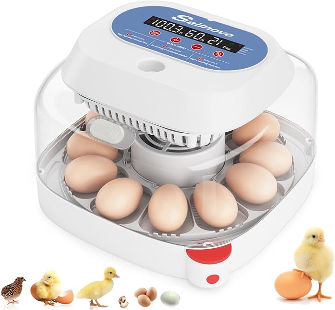 Sailnovo 12 Egg Incubators for Hatching Eggs, Egg Incubator with Automatic Egg Turning, Temperature Control, Humidity Display and Egg Candler for Chicken, Duck, Quail, Fit School, Home, Farm(Blue)