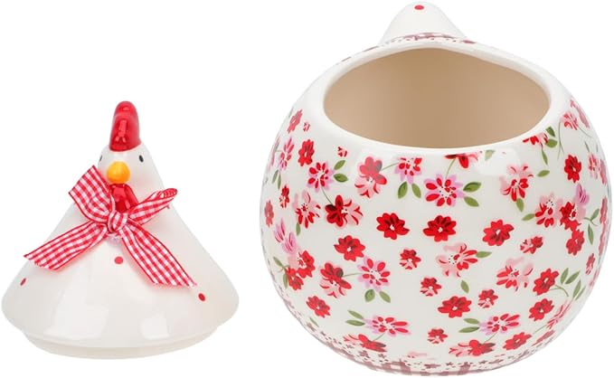 Alipis Chicken Cookie Jar - Red Floral Ceramic Hen Storage Tank - Decorative Farmhouse Candy Canister for Easter, Kitchen Countertop and Spring Decor
