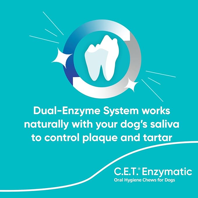Virbac C.E.T.® Enzymatic Oral Hygiene Chews for Dogs, Medium - Plaque & Tartar Control - Single Layer Beefhide with Exclusive Dual-Enzyme System & Tasty Chicken Flavor - Easy to Give Dog Dental Chew