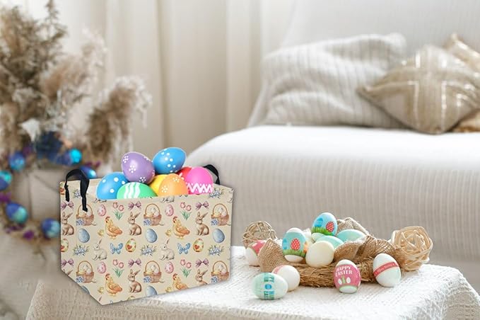 Easter Baskets for Kids Gift Basket Empty Baby Basket for Boys and Girls Rectangular Toy Storage Bins Organizer Bin Box Cute Room Decor for Home(Easter Baskets)