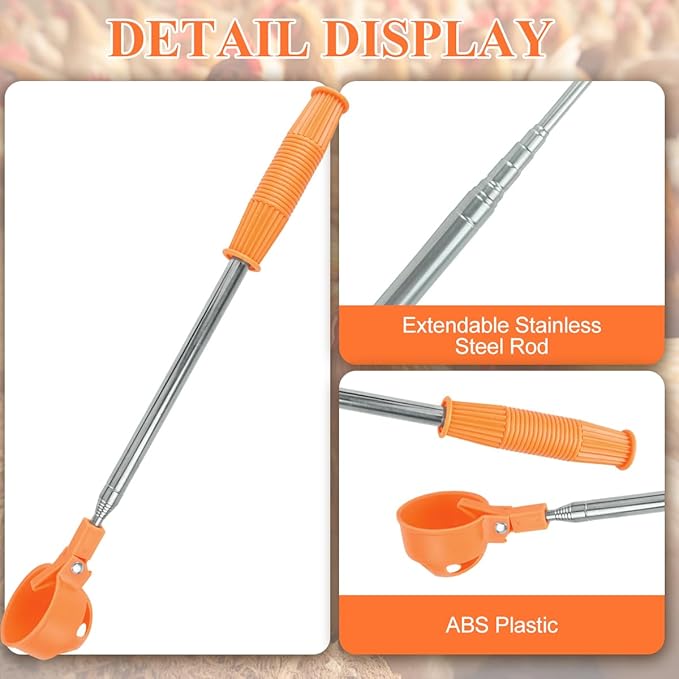Extendable Egg Grabber for Chicken Eggs Picker Scoop Tool with Anti-Slip Handle for Picking Eggs Orange