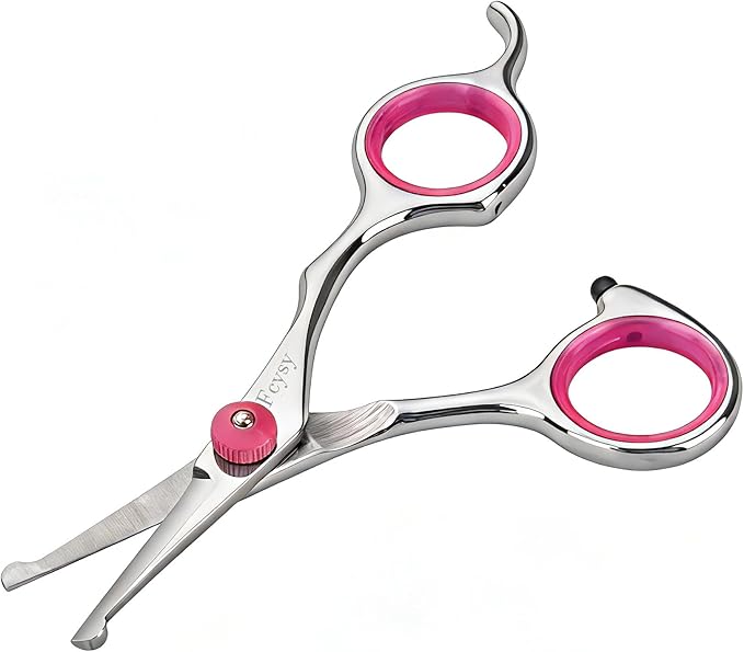 4.5 Inch Dog Grooming Scissors with Safety Round Tips, Fcysy Small Pet Hair Trimming Scissors for Face, Eyes, Ears, Nose & Paws, Professional Puppy Grooming Shears for Dogs & Cats- Pink