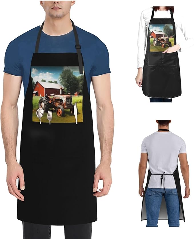 Company Farm Tractor Aprons for Women with 2 Pockets, Kitchen Cooking Apron for Men, Water and Oil Resistant, Adjustable Bib Apron Extra Long Work Aprons for Dishwashing, Dog Grooming