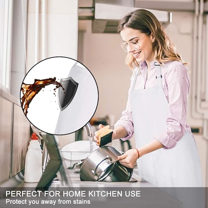 Jubatus 4 Pack 100% Cotton Aprons with 2 Pockets Cooking Chef Kitchen Adjustable Bib Apron for Women Men, White