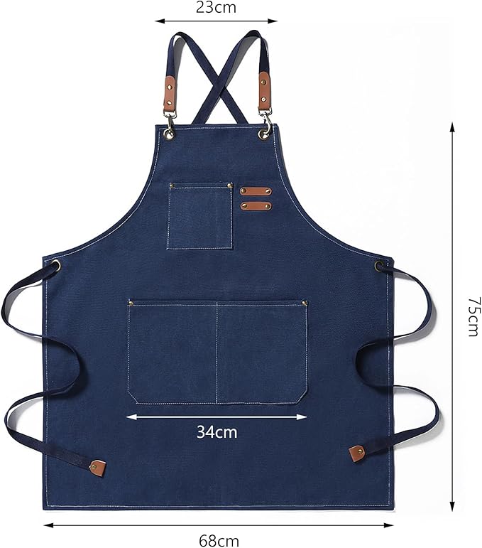 Unisex Aprons with Large Pockets,Cotton Canvas Cross Back Heavy Duty Adjustable Work Apron,Size Kids to Adult