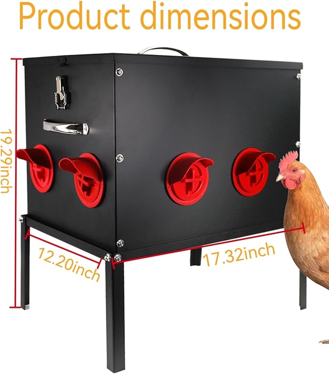 Automatic Chicken Feeder –50 lbs 8 Feeding Ports,Large Metal Chicken Feeders - No Waste Poultry Feeder with Locking Lid and Legs for Inside Coops