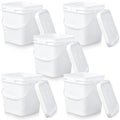 Mumufy 5 Pcs 3.5 Gallon Square Food Grade Bucket with Lid Square Bucket Pail Plastic Handles for Long Term Food Storage, Camping, Fishing, Home Organization Easy Stack and Store (White)