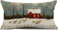 Christmas Sheep Pillow Cover 12x20 Inch Sheep Red Wonderland Forest Tree Decoration Holiday Farmhouse Pillow Case Decor for Home Sofa Couch