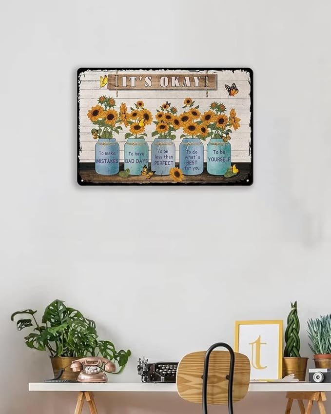 Sunflower Decor - It's Okay to Make Mistakes Funny Metal Novelty Sign 8x12 inch Metal Retro Wall Decor for Home,Street,Gate,Bars,Restaurants,Cafes,Store Pubs Sign Gift