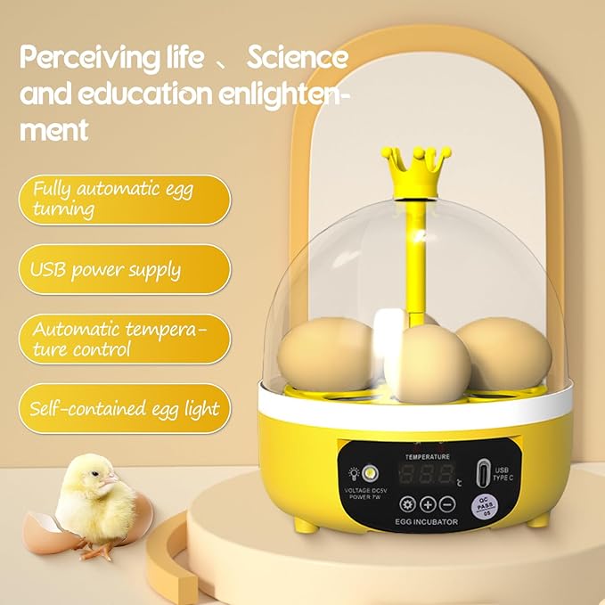 Tissting Mini Compact Egg Incubator Holds 4 Large or 8 Quail Eggs USB Powered with Auto Features - Auto Egg Turner with Temperature Control & Egg Candler for Chicken Duck Quail Eggs