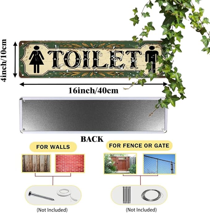 Rustic Bathroom Theme Decorative Sign - ''Toilet'' Metal Sign, 16x4 Inch - Farmhouse Art Plaque Sign For Home, Restroom, Yard, Bar or Cafe, Office Hanging Decor, Retro Room Decor