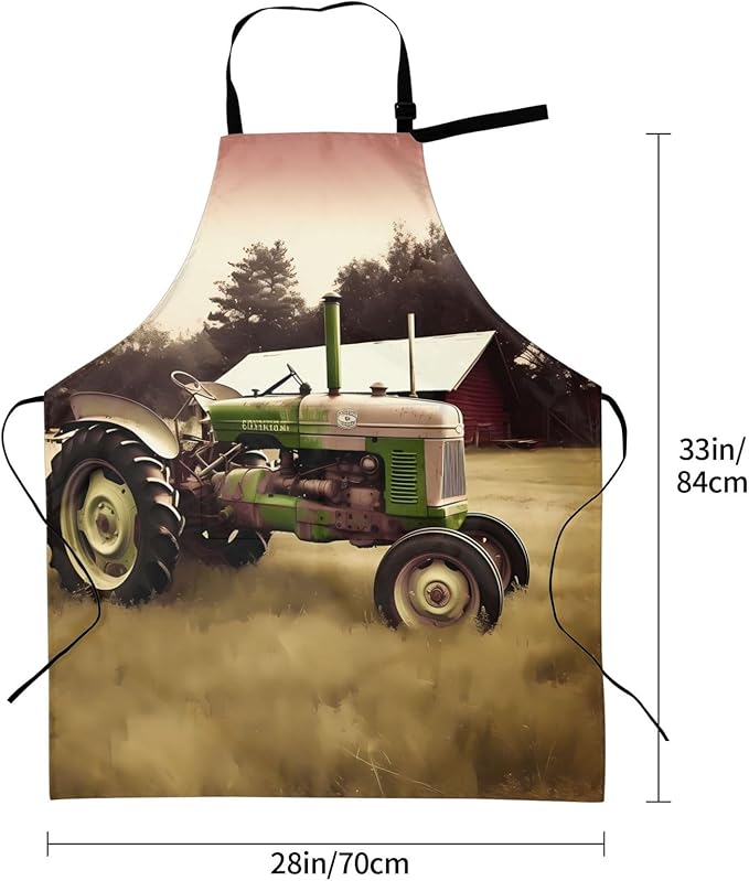 Old Tractor Photo Farm Cooking Aprons for Women Men Waterproof Bib Apron with Pockets Adjustable Kitchen Chef Apron