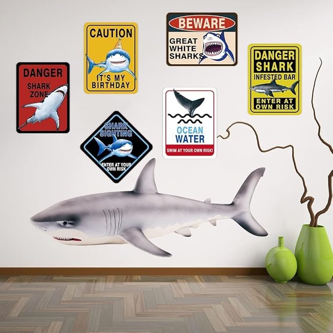 WERNNSAI Shark Birthday Party Decorations - 9 PCS Blue Shark Party Decoration Signs for Kids Boys Under The Sea Birthday Supplies Ocean Shark Signs Decor for Ocean Themed Baby Show Party Favors