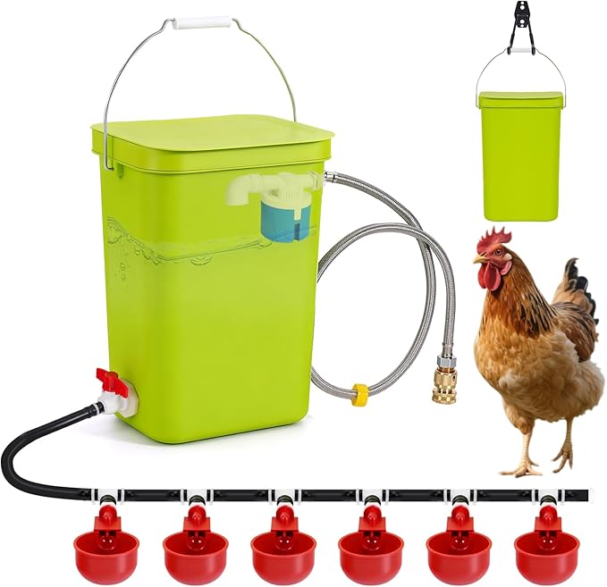 Complete Set Pipeline Automatic Chicken Waterer System, DIY Chicken Watering System with Poultry Water Cups, Chicken Waterer Feeder for Duck Quail, Removable & Washable