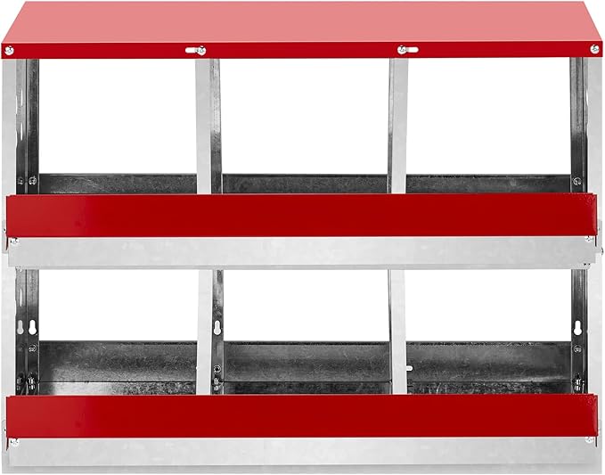 Chicken Nesting Box with Basket,6 Hole Metal Nesting Boxes for Chickens,Large Egg Laying Boxes Chicken Coop Box with Easy Egg Collection,Large Vented Holes, for Chickens, Ducks,Hens 6 Compartment