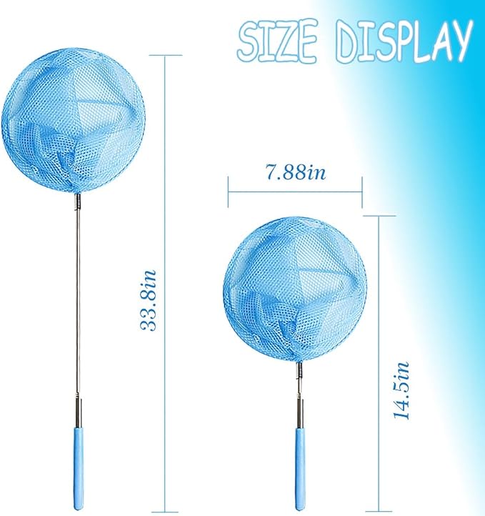 TSYAN Kids Telescopic Butterfly Fishing Nets for Kids Catching Insect Net Outdoor Tools for Catching Bugs Fish Insect Ladybird, Extendable 34 Inches and Anti Slip Grip (3Pcak)