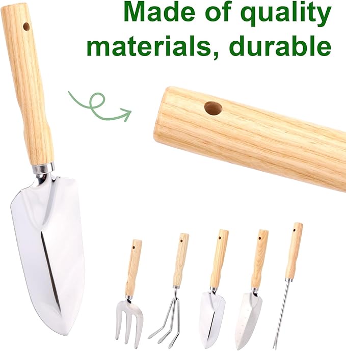 Heavy Duty Garden Tool Set, Gardening Hand Tools with Wooden Handle Stainless Steel Material Latex Gloves Gardening Gifts for Garden Enthusiasts