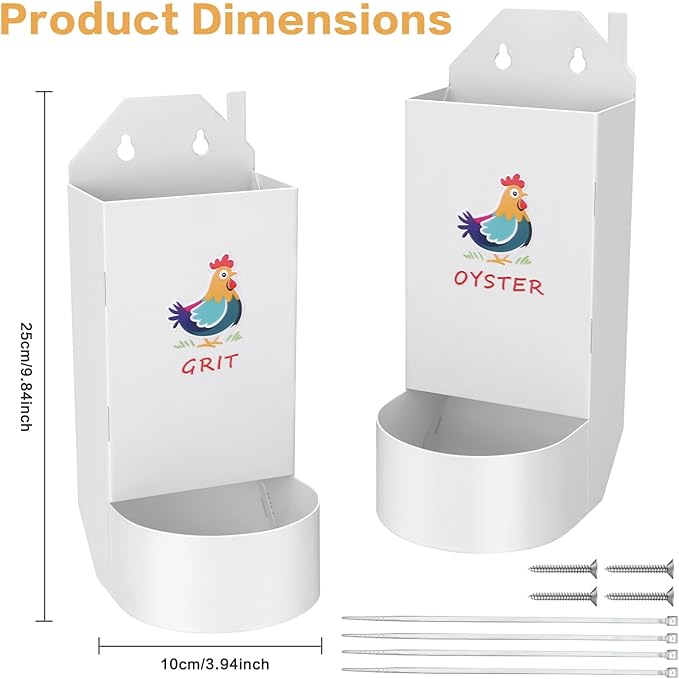 Chicken Grit and Oyster Shell Feeder,Metal Automatic Chicken Feeder,Chicken coop Accessories Poultry feeders, Suitable for Quail, Pigeons, Doves, Chicks, and Adult Chickens（2 Pcs）