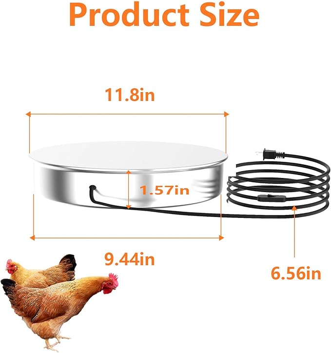 Echoamo Chicken Water Heater,35 Watt Metal Heated Base for Chicken Waterer 11.8 inch Poultry Drinker Heater and 6.56 FT Manual Switch Power Cord Ideal for Winter Poultry Drinking