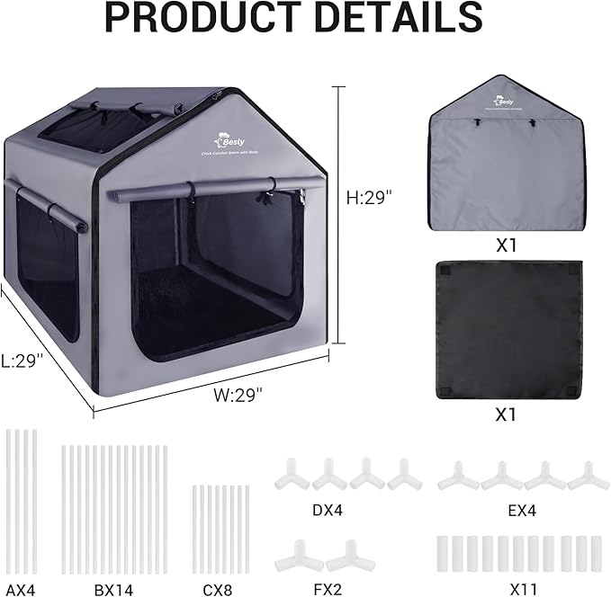 Brooder Box for Chick, 29"x29"x29" X-Large Chicken Brooder for 15-20 Chicks, Breathable Mesh Ventilation, Waterproof Removable Bottom Mat, Assembly Required, Easy Set up