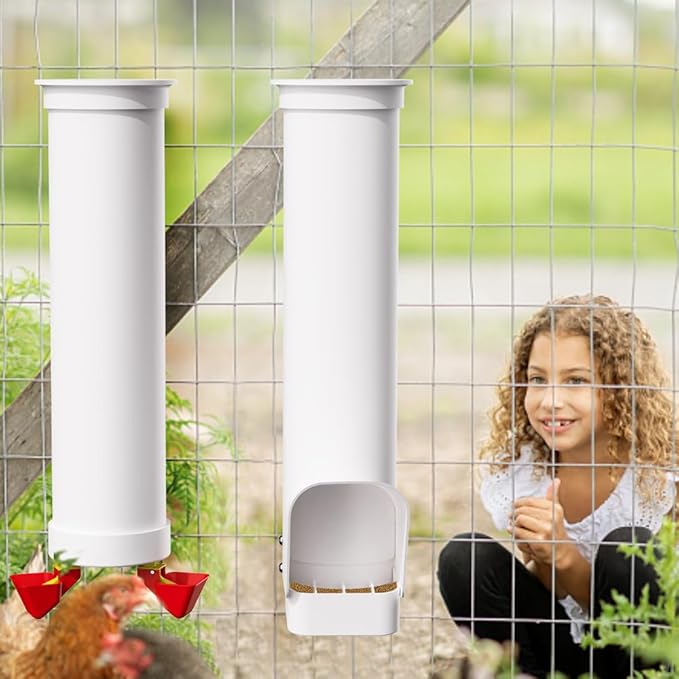 Automatic Chicken Feeder, 7lb Capacity Large PVC Poultry Feeder with Rain Cover, No-Waste Design, Easy to Install and Clean, UV-Resistant, Ideal for 4-6 Chickens